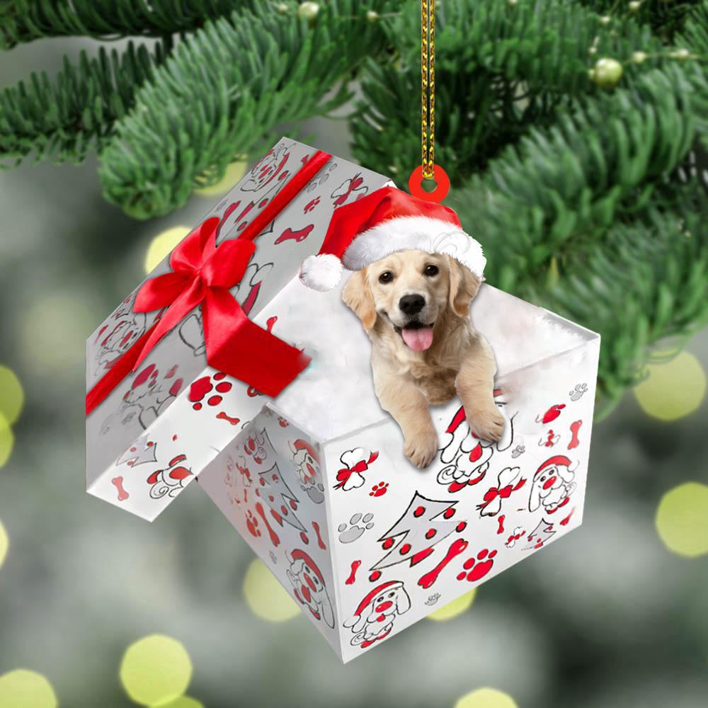 Dog Christmas Ornament, Golden Retriever In Gift Box Christmas Ornament, Pet Christmas Ornaments