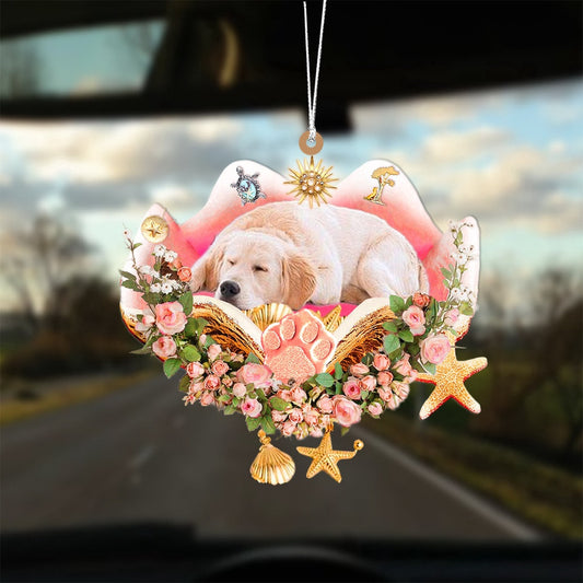 Dog Christmas Ornament, Golden Retriever Sleeping In The Seashell Ornament, Pet Christmas Ornaments