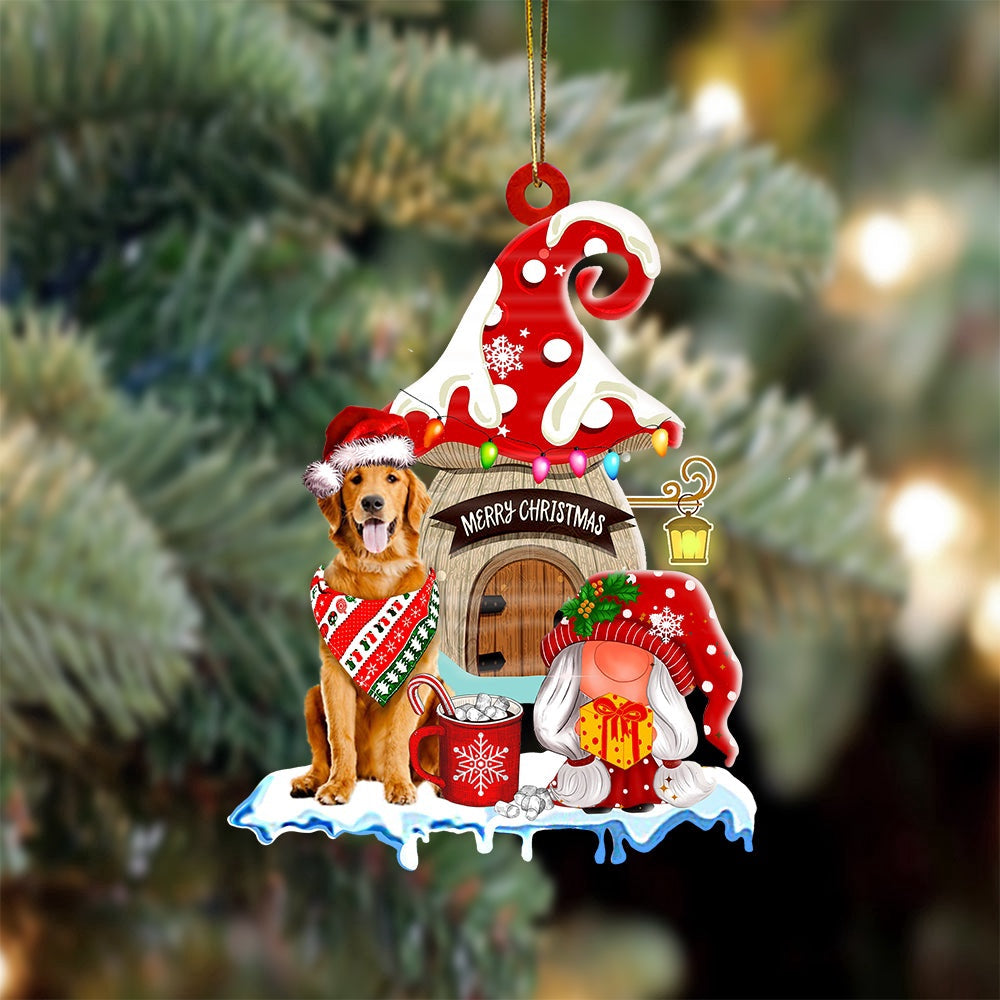 Dog Christmas Ornament, Golden Retriever With Mushroom House Christmas Ornament, Pet Christmas Ornaments