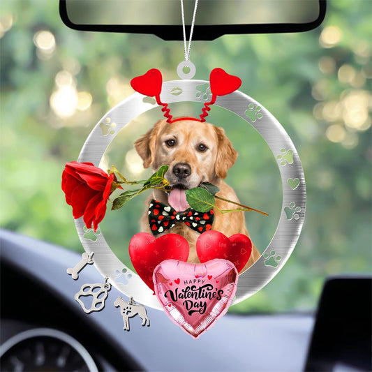 Dog Christmas Ornament, Golden Retriever With Rose & Heart Balloon Ornament, Pet Christmas Ornaments