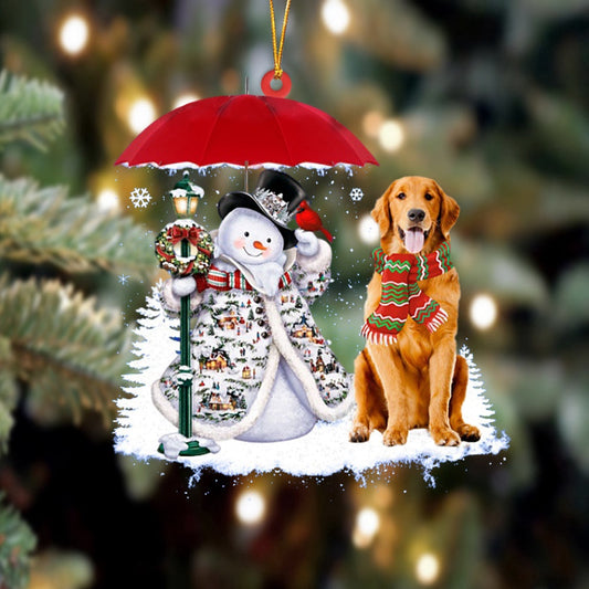 Dog Christmas Ornament, Golden Retriever With Snowman Christmas Ornament, Pet Christmas Ornaments