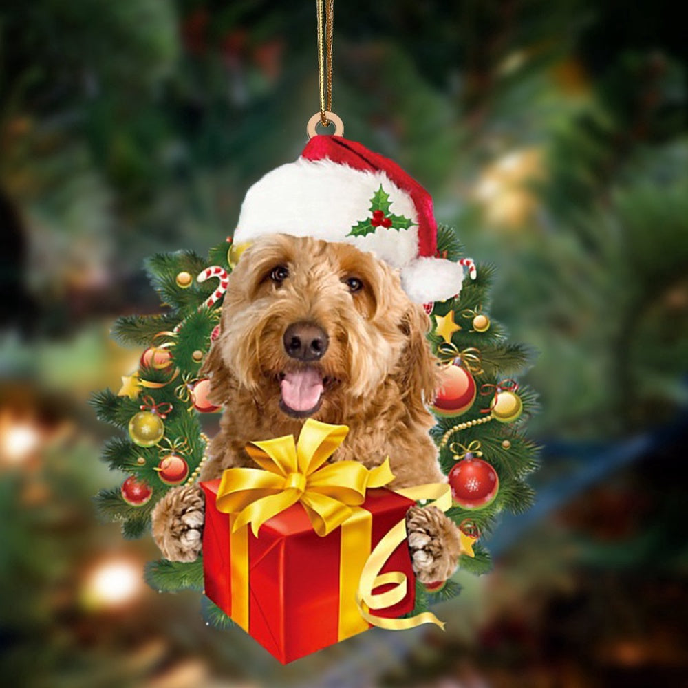Dog Christmas Ornament, Goldendoodle Dogs Give Gifts Hanging Ornament, Pet Christmas Ornaments