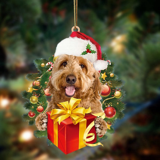 Dog Christmas Ornament, Goldendoodle Dogs Give Gifts Hanging Ornament, Pet Christmas Ornaments