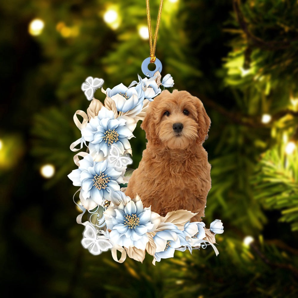 Dog Christmas Ornament, Goldendoodle Flowers Moon Ornament, Pet Christmas Ornaments