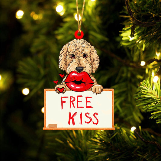 Dog Christmas Ornament, Goldendoodle Free Kiss Christmas Ornament, Pet Christmas Ornaments