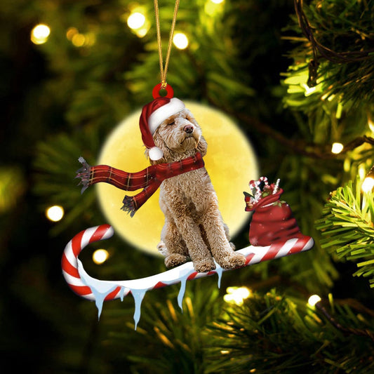 Dog Christmas Ornament, Goldendoodle On The Candy Cane Christmas Ornament, Pet Christmas Ornaments