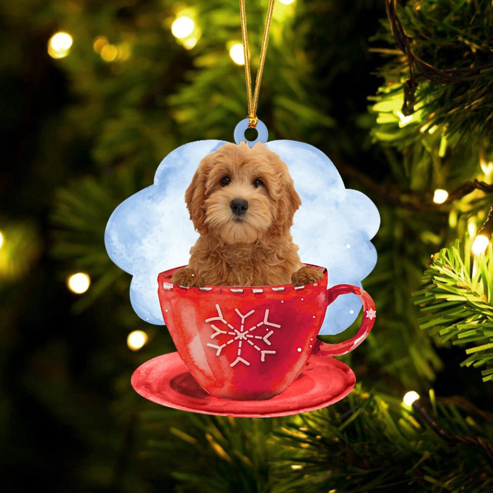 Dog Christmas Ornament, Goldendoodle On The Cup Christmas Ornament, Pet Christmas Ornaments