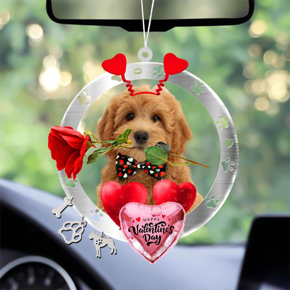Dog Christmas Ornament, Goldendoodle With Rose & Heart Balloon Ornament, Pet Christmas Ornaments