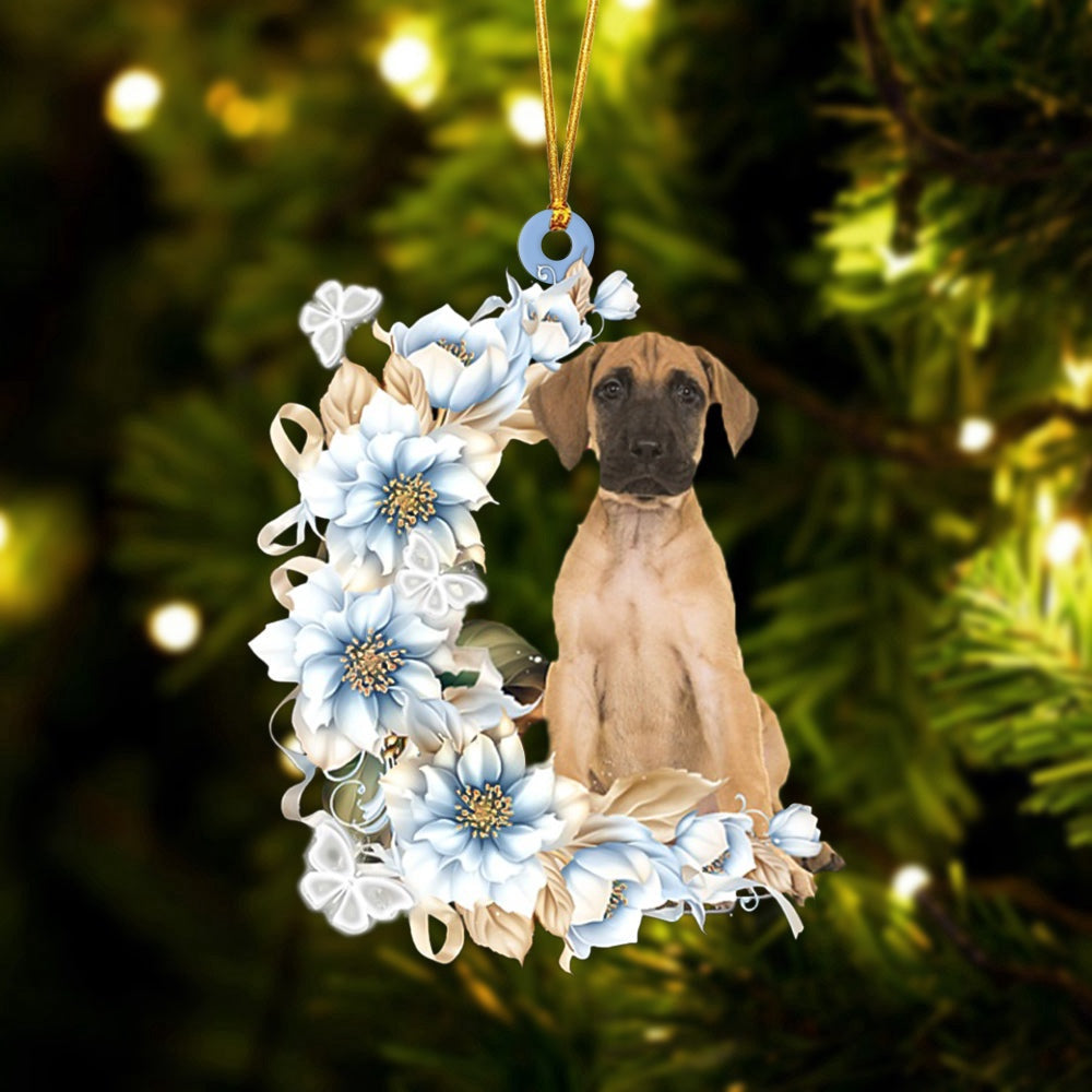 Dog Christmas Ornament, Great Dane Flowers Moon Ornament, Pet Christmas Ornaments