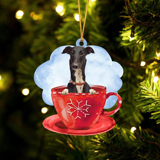 Dog Christmas Ornament, Greyhound On The Cup Christmas Ornament, Pet Christmas Ornaments