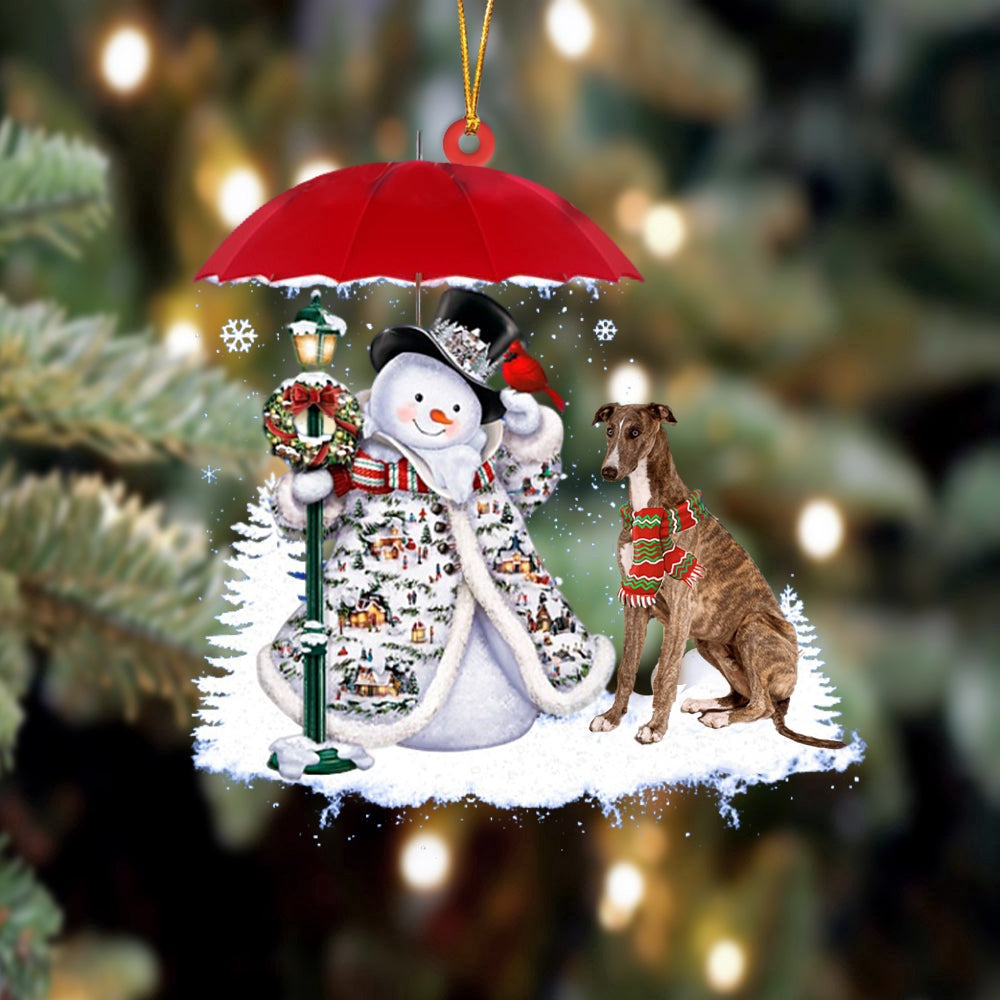 Dog Christmas Ornament, Greyhound With Snowman Christmas Ornament, Pet Christmas Ornaments