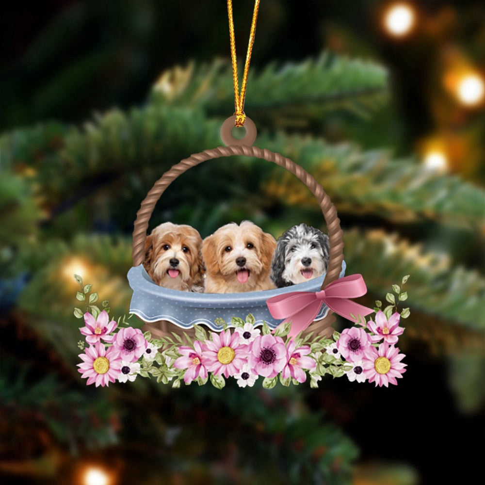 Dog Christmas Ornament, Havanese Dogs In The Basket Ornament, Pet Christmas Ornaments