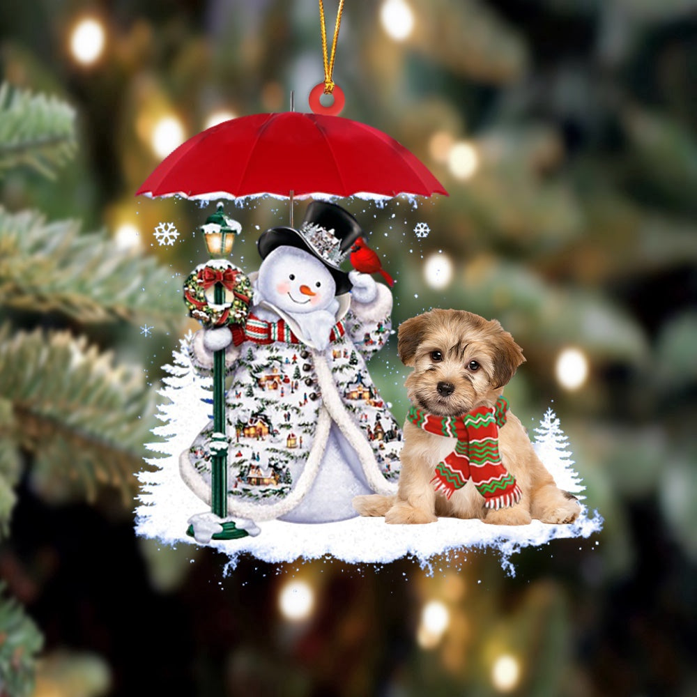 Dog Christmas Ornament, Havanese With Snowman Ornament, Pet Christmas Ornaments