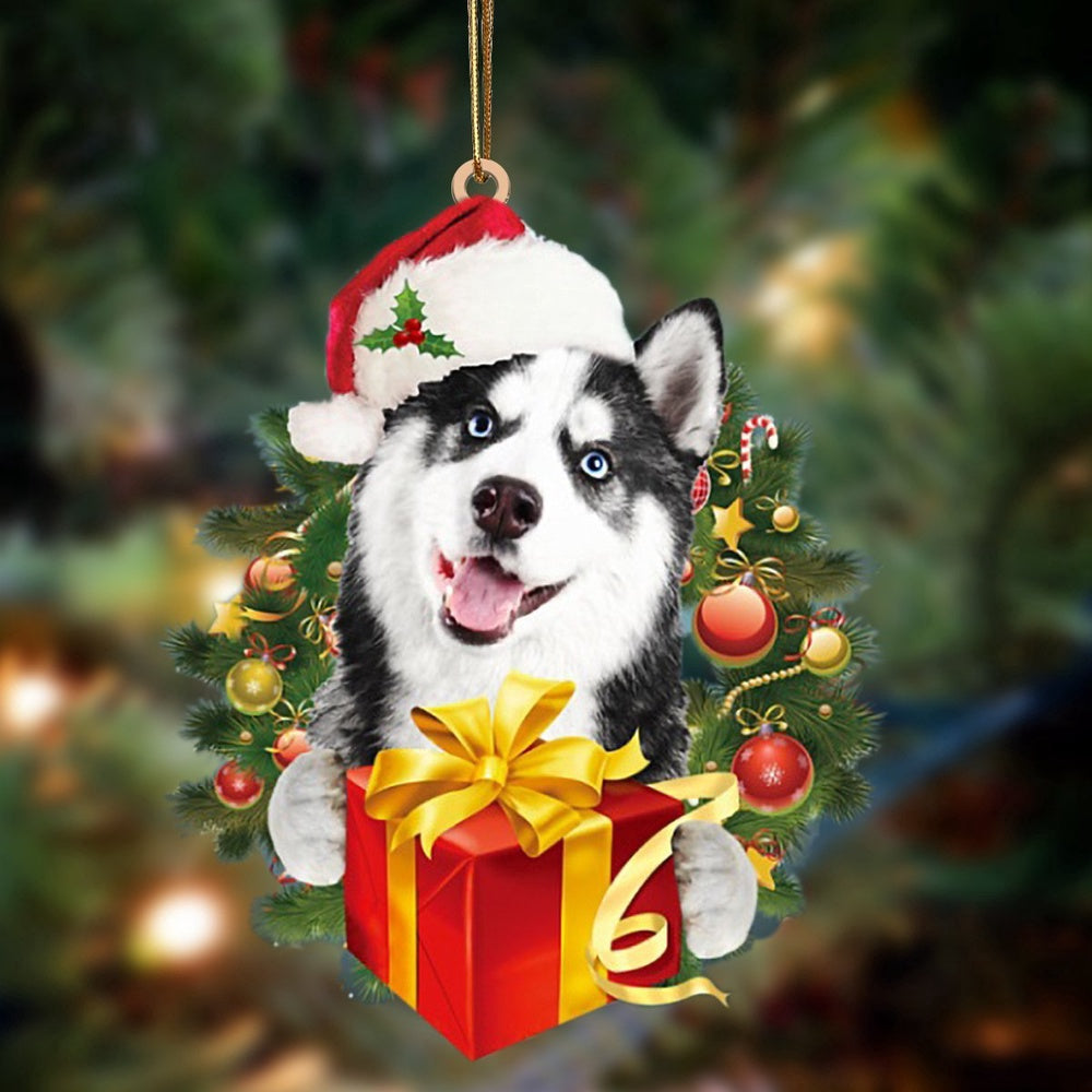 Dog Christmas Ornament, Husky Dogs Give Gifts Hanging Ornament, Pet Christmas Ornaments