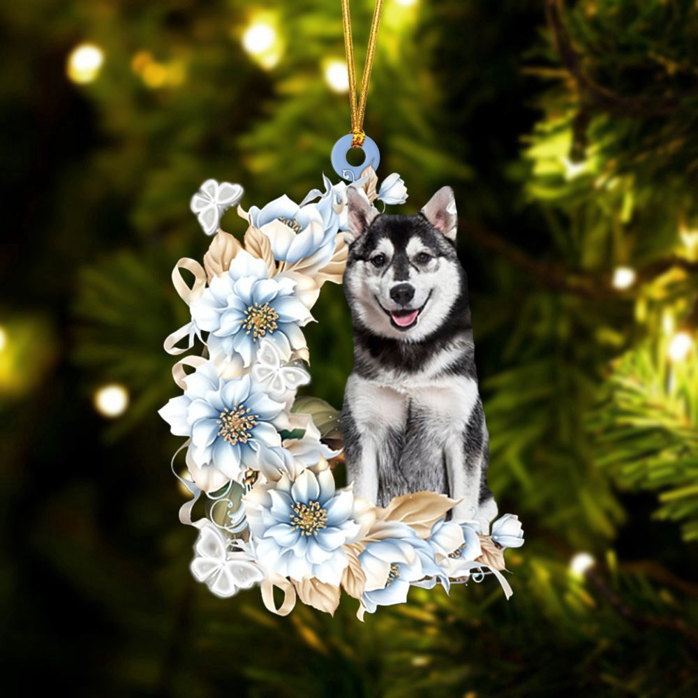 Dog Christmas Ornament, Husky Flowers Moon Ornament, Pet Christmas Ornaments