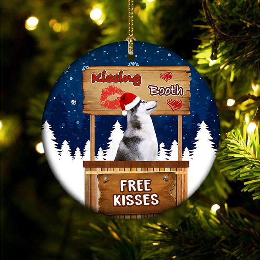 Dog Christmas Ornament, Husky Kissing Booth Christmas Ornament, Pet Christmas Ornaments