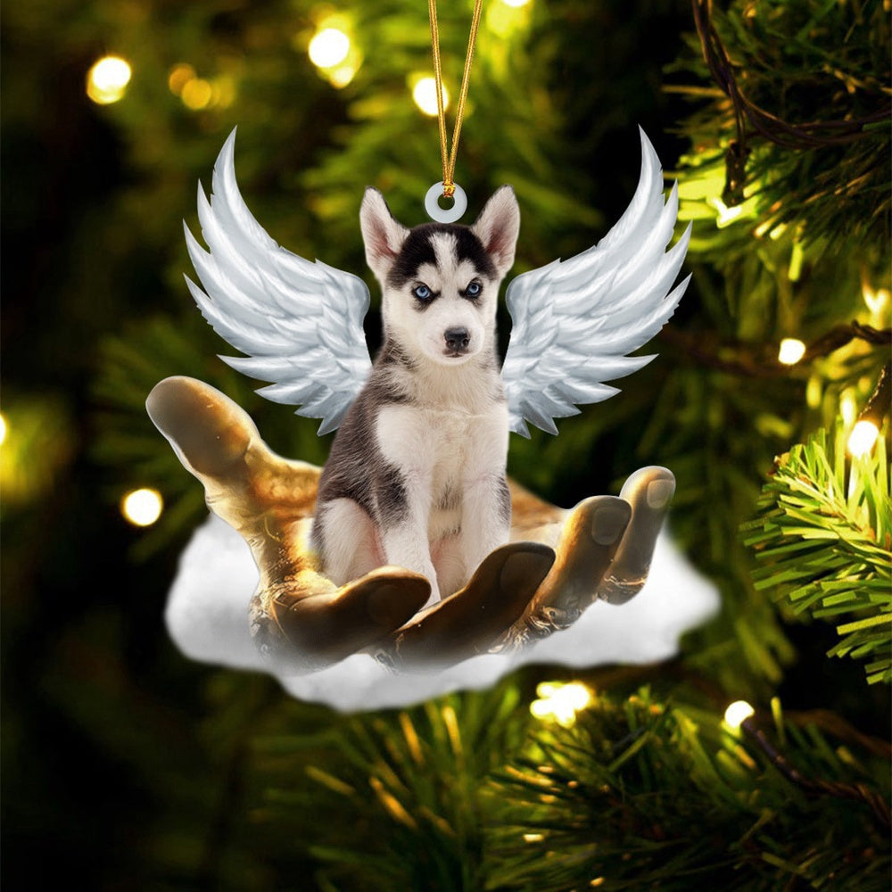 Dog Christmas Ornament, Husky On The Hands Of Jesus Ornament, Pet Christmas Ornaments
