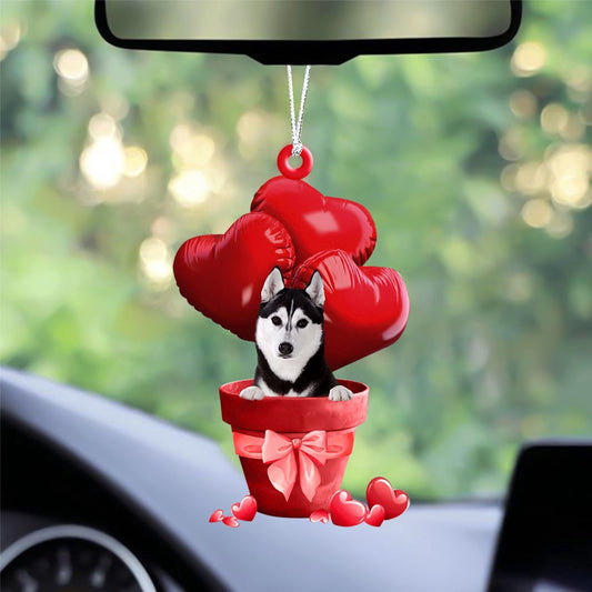 Dog Christmas Ornament, Husky Red Heart Balloon Ornament, Pet Christmas Ornaments