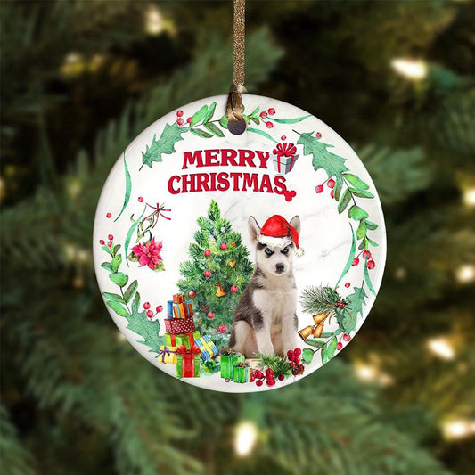 Dog Christmas Ornament, Husky Tree Merry Christmas Ornament, Pet Christmas Ornaments