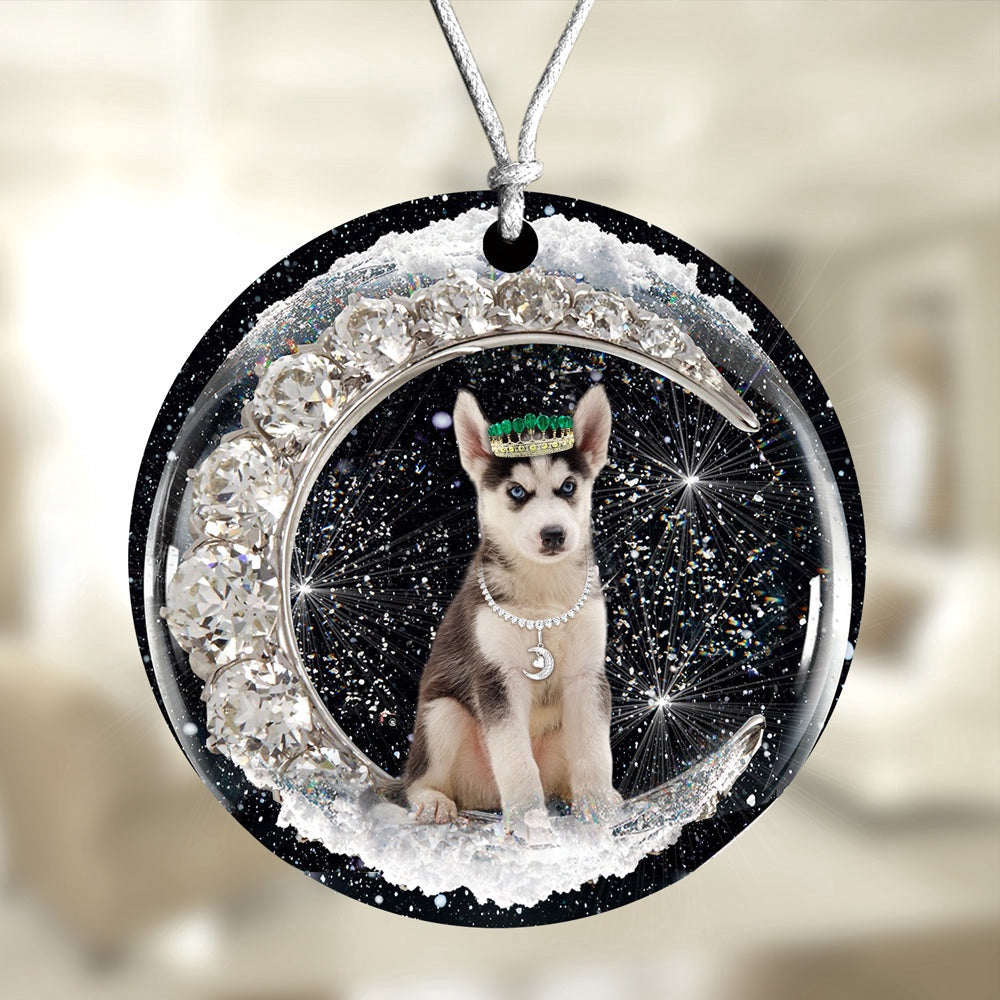 Dog Christmas Ornament, Husky With Crown Diamond Ornament, Pet Christmas Ornaments
