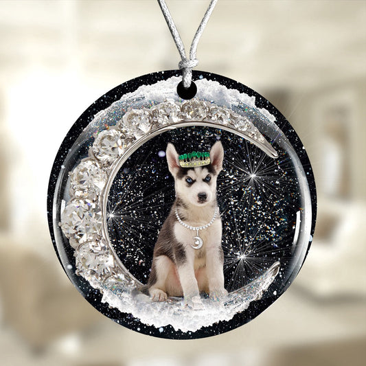 Dog Christmas Ornament, Husky With Crown Diamond Ornament, Pet Christmas Ornaments