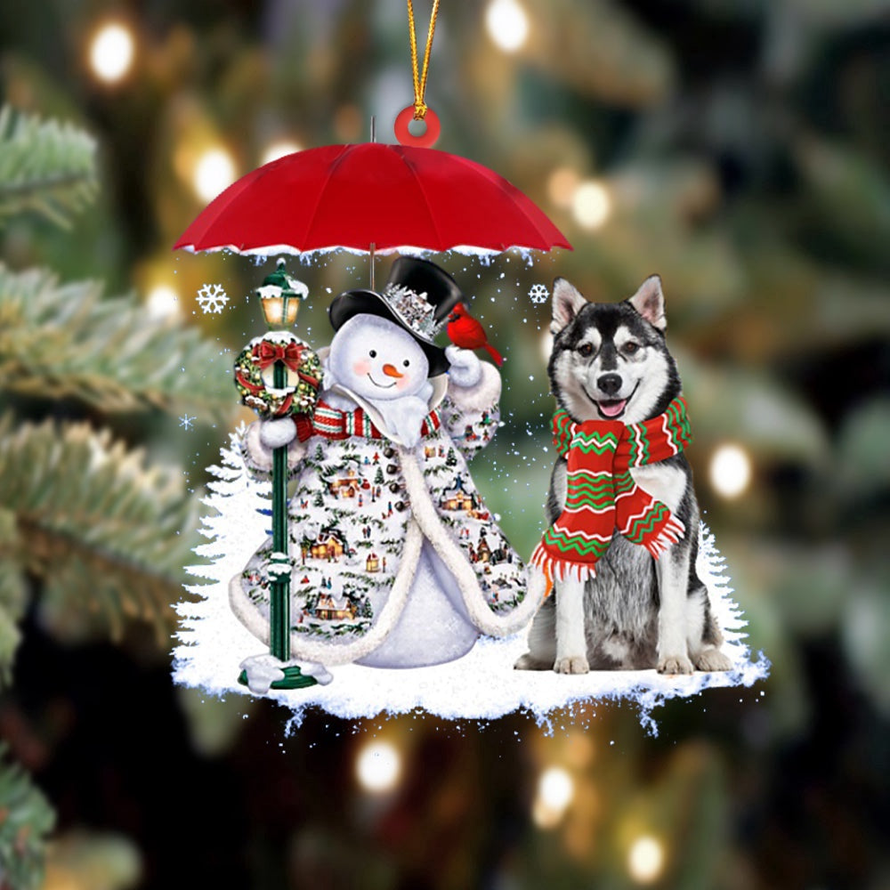 Dog Christmas Ornament, Husky With Snowman Christmas Ornament, Pet Christmas Ornaments