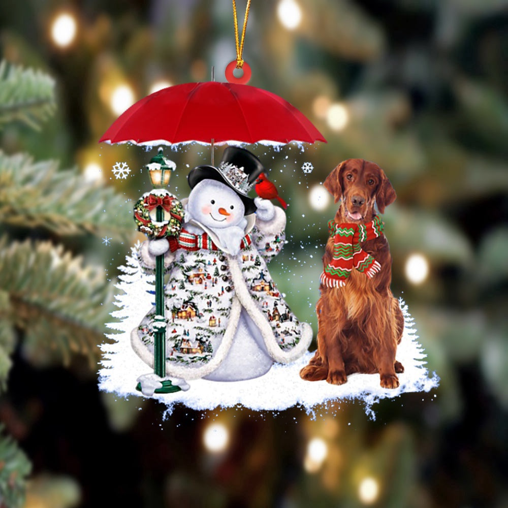 Dog Christmas Ornament, Irish Setter With Snowman Christmas Ornament, Pet Christmas Ornaments