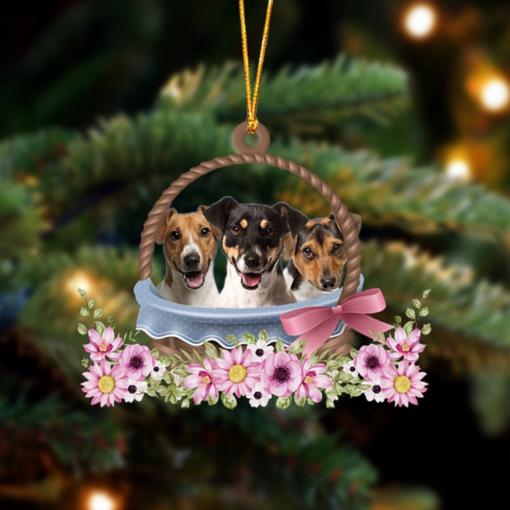 Dog Christmas Ornament, Jack Russell Terrier Dogs In The Basket Ornament, Pet Christmas Ornaments
