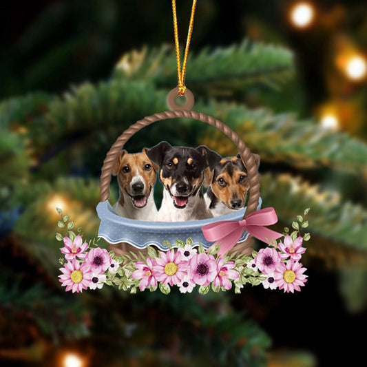 Dog Christmas Ornament, Jack Russell Terrier Dogs In The Basket Ornament, Pet Christmas Ornaments