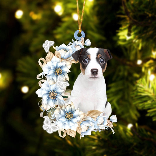 Dog Christmas Ornament, Jack Russell Terrier Flowers Moon Ornament, Pet Christmas Ornaments
