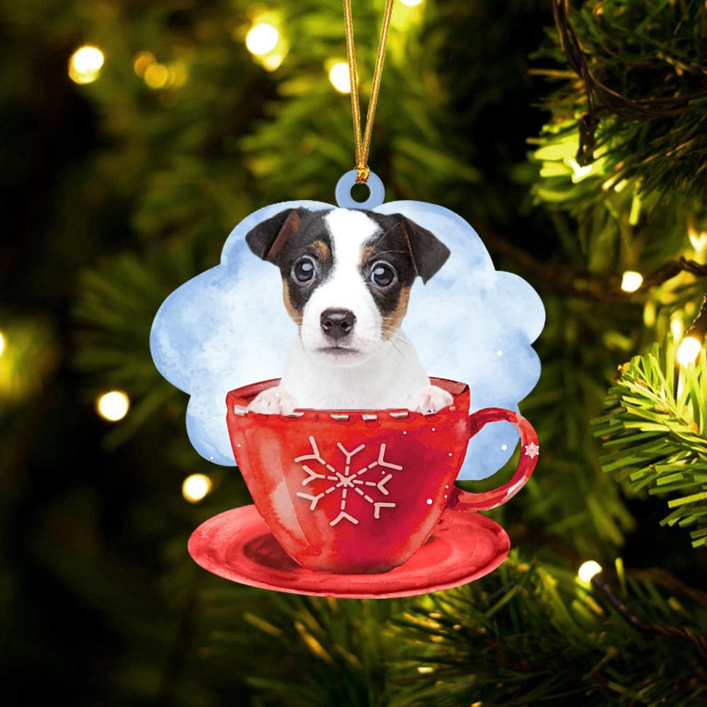 Dog Christmas Ornament, Jack Russell Terrier On The Cup Christmas Ornament, Pet Christmas Ornaments