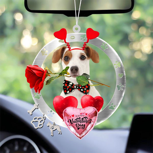 Dog Christmas Ornament, Jack Russell Terrier With Rose & Heart Balloon Ornament, Pet Christmas Ornaments