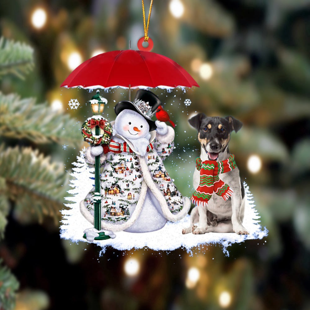 Dog Christmas Ornament, Jack Russell Terrier With Snowman Christmas Ornament, Pet Christmas Ornaments
