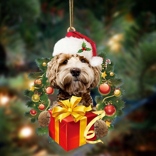 Dog Christmas Ornament, Labradoodle Dogs Give Gifts Hanging Ornament, Pet Christmas Ornaments
