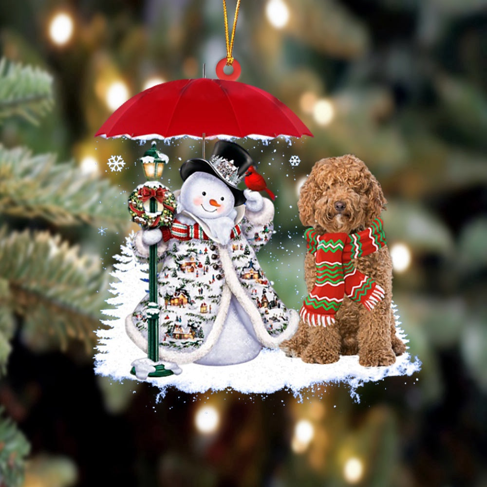 Dog Christmas Ornament, Labradoodle With Snowman Christmas Ornament, Pet Christmas Ornaments
