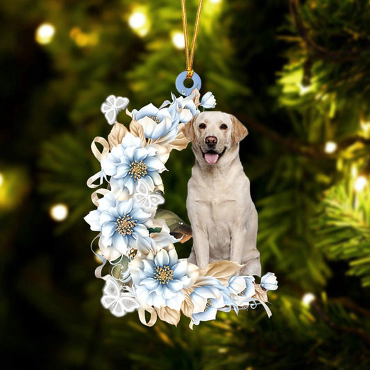 Dog Christmas Ornament, Labrador Retriever Flowers Moon Ornament, Pet Christmas Ornaments