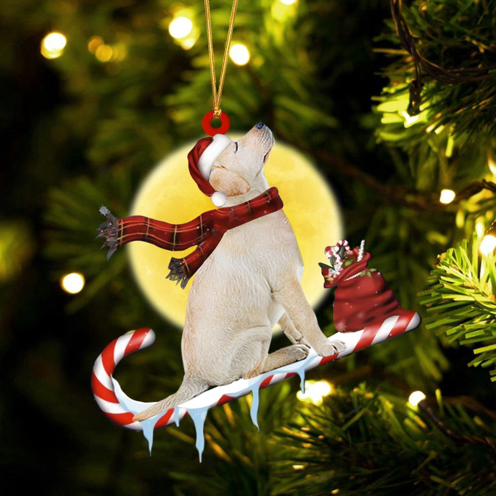 Dog Christmas Ornament, Labrador Retriever On The Candy Cane Christmas Ornament, Pet Christmas Ornaments
