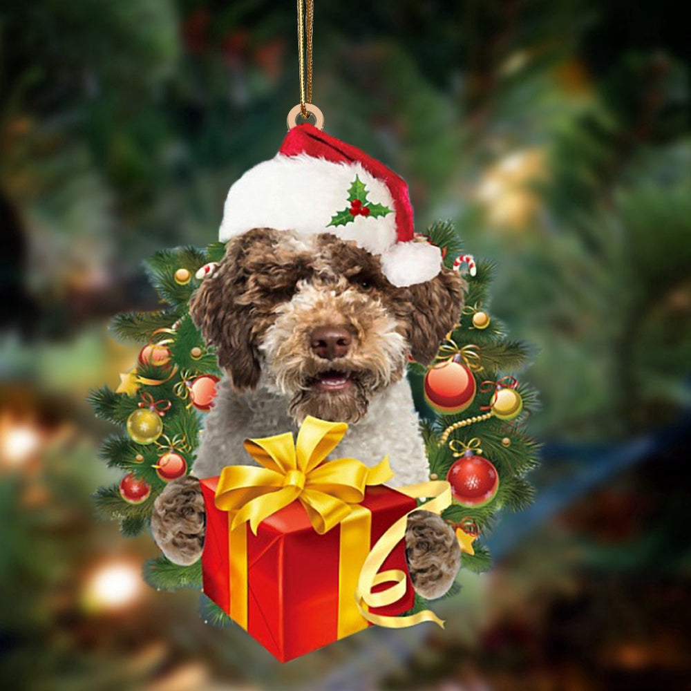 Dog Christmas Ornament, Lagotto Romagnolo Dogs Give Gifts Hanging Ornament, Pet Christmas Ornaments