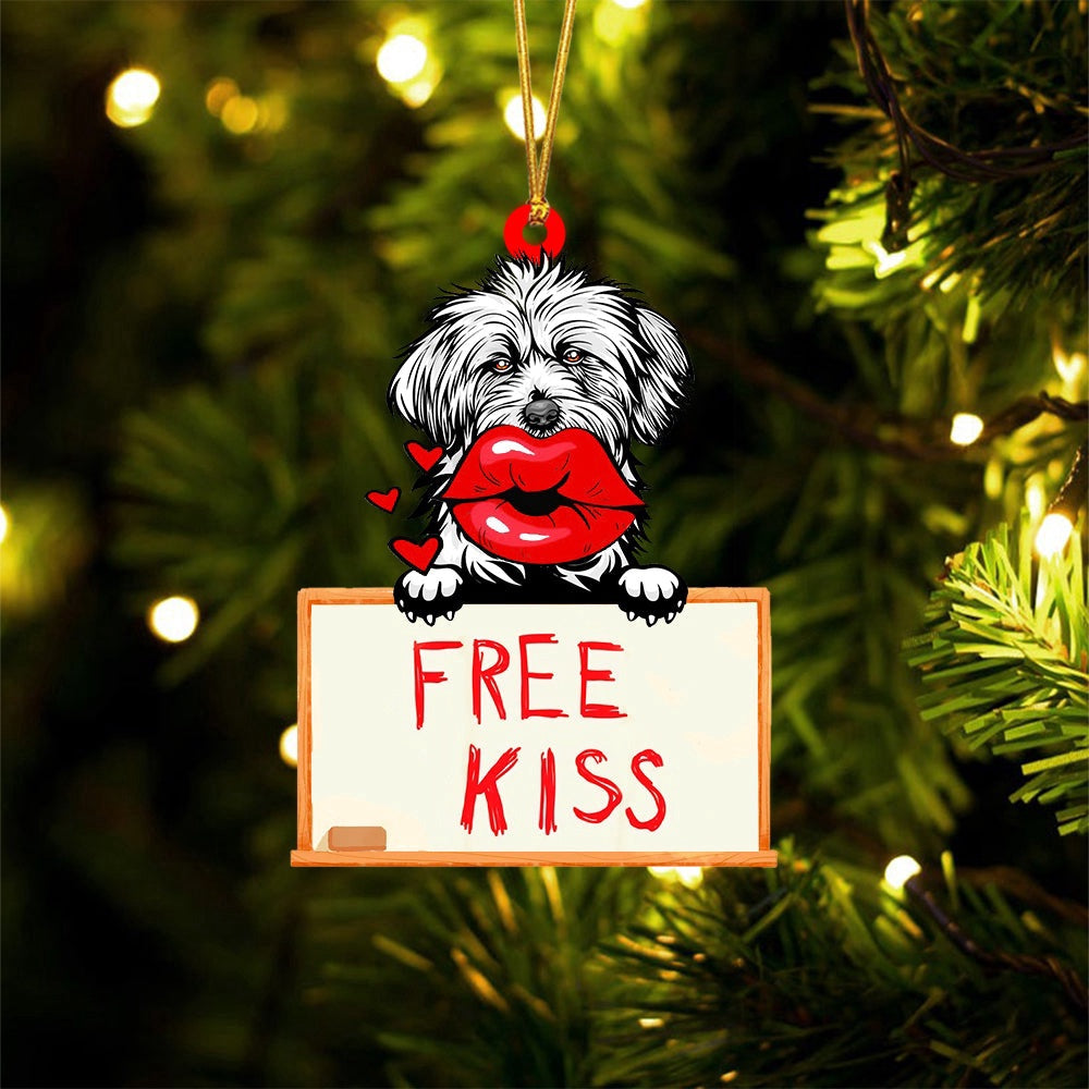 Dog Christmas Ornament, Lhasa Apso Free Kiss Christmas Ornament, Pet Christmas Ornaments