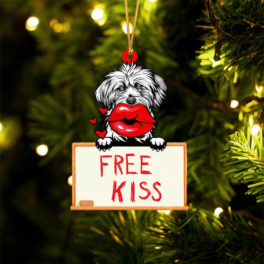 Dog Christmas Ornament, Lhasa Apso Free Kiss Christmas Ornament, Pet Christmas Ornaments