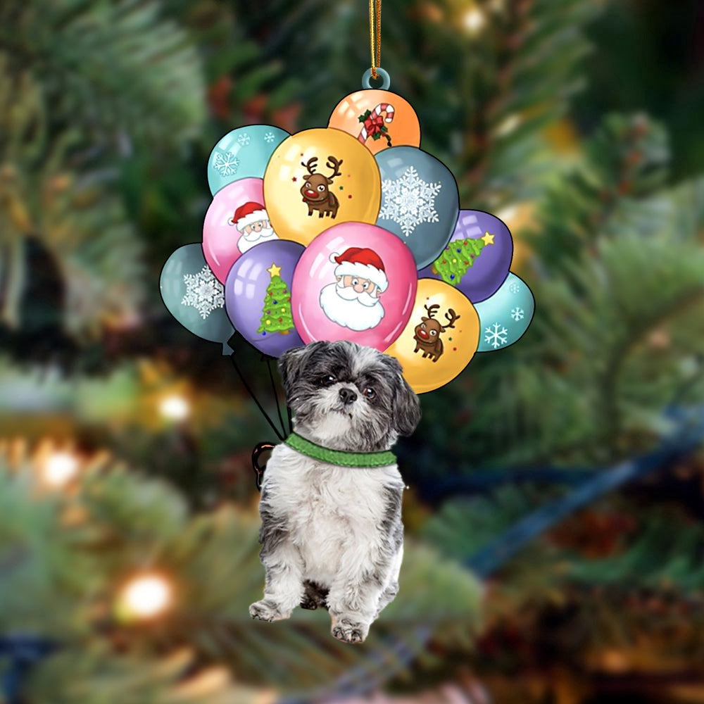 Dog Christmas Ornament, Lhasa Apso With Balloons Christmas Ornament, Pet Christmas Ornaments