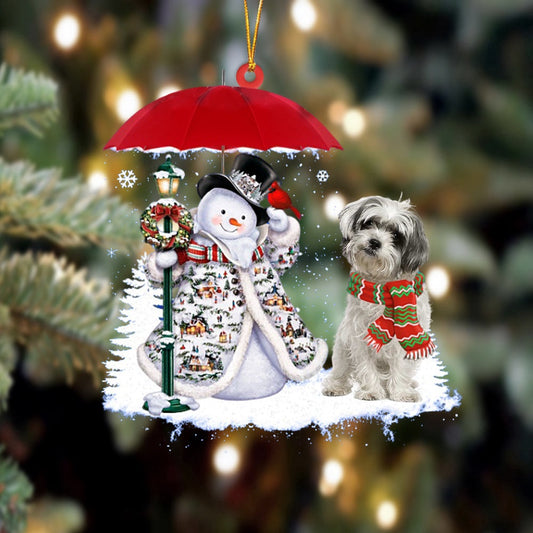 Dog Christmas Ornament, Malshi With Snowman Ornament, Pet Christmas Ornaments