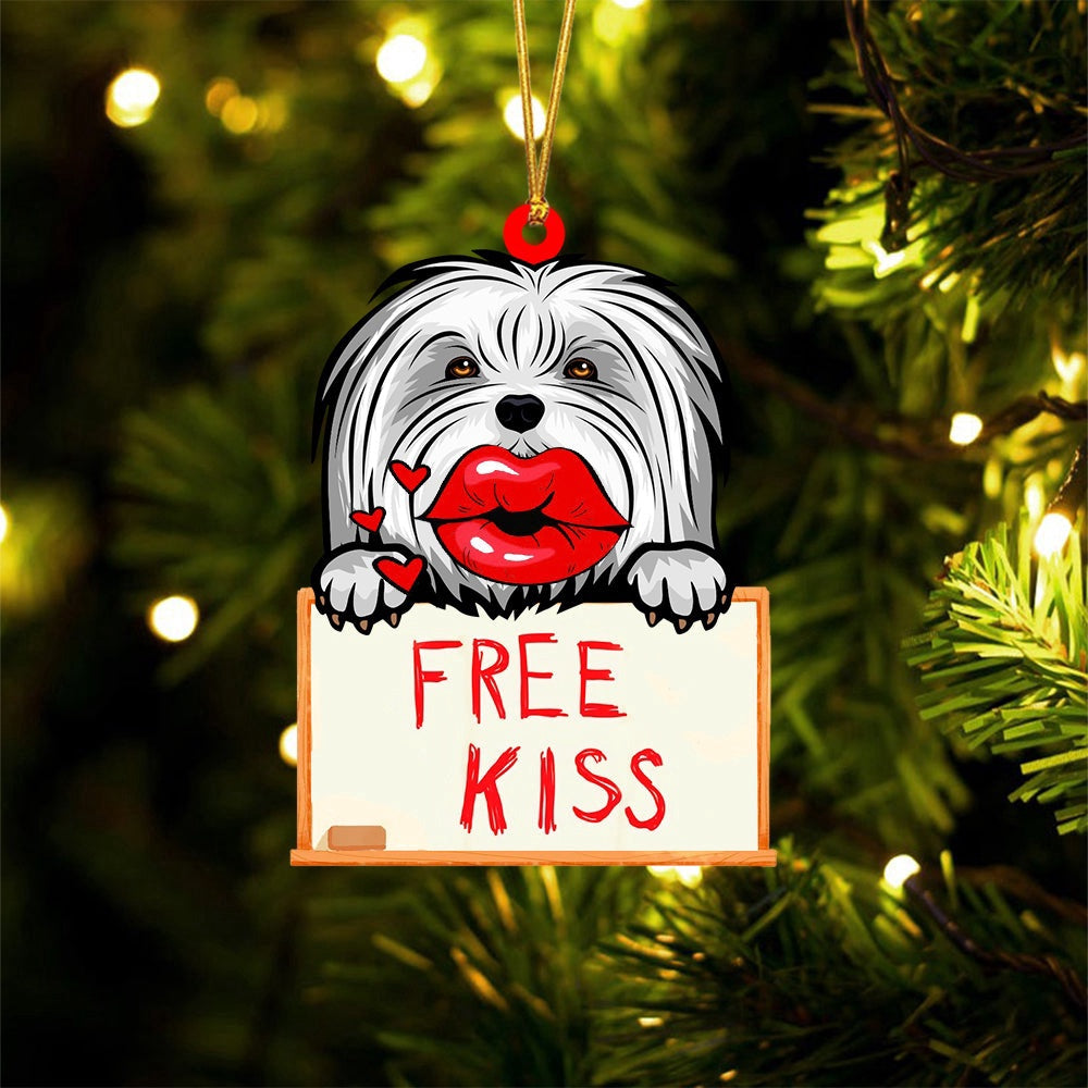 Dog Christmas Ornament, Maltese Free Kiss Christmas Ornament, Pet Christmas Ornaments