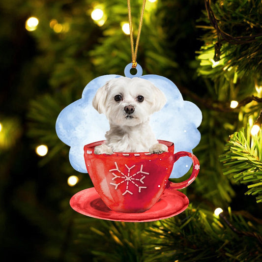 Dog Christmas Ornament, Maltese On The Cup Christmas Ornament, Pet Christmas Ornaments