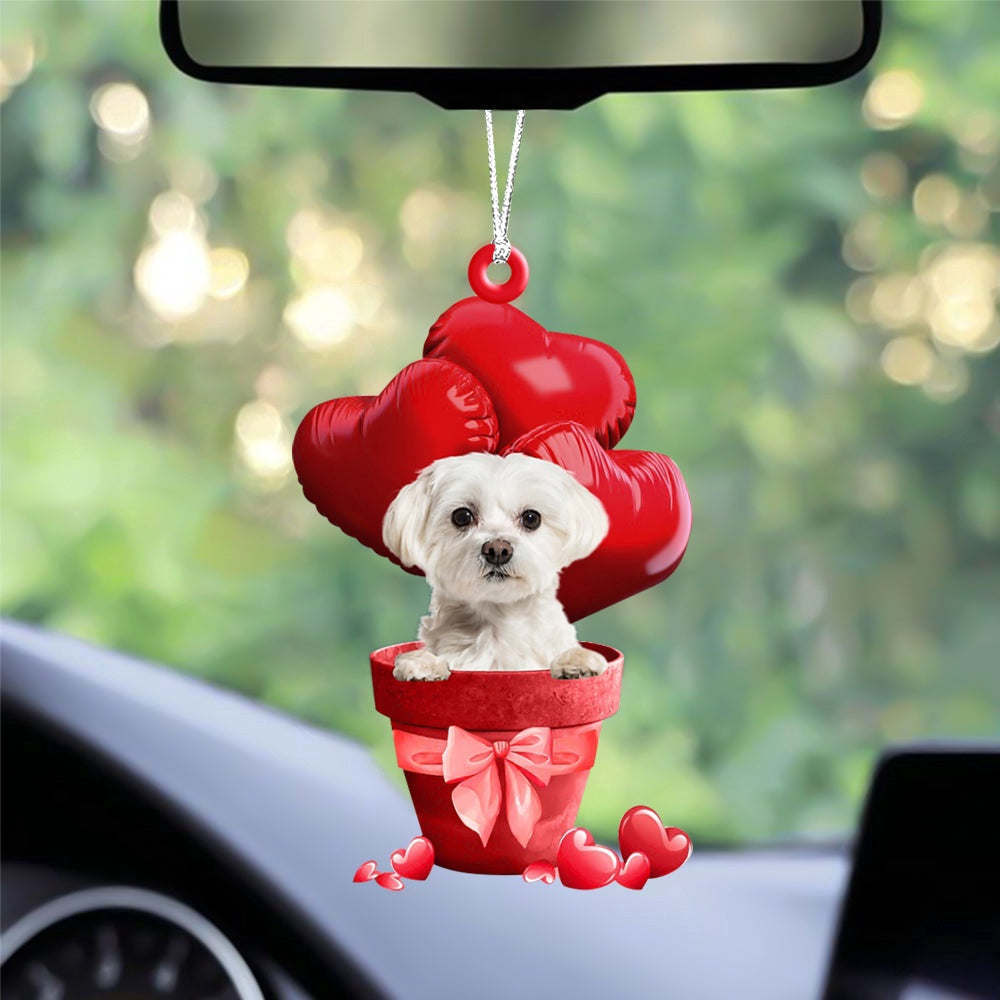 Dog Christmas Ornament, Maltese Red Heart Balloon Ornament, Pet Christmas Ornaments