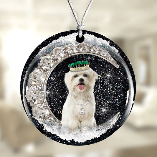Dog Christmas Ornament, Maltese With Crown Diamond Ornament, Pet Christmas Ornaments