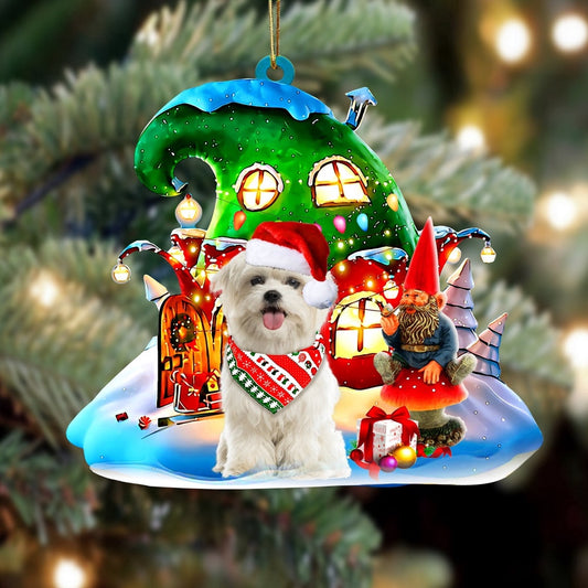 Dog Christmas Ornament, Maltese With Rudolph'S House Christmas Ornament, Pet Christmas Ornaments