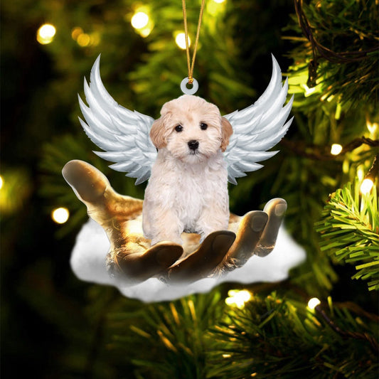 Dog Christmas Ornament, Maltipoo On The Hands Of Jesus Ornament, Pet Christmas Ornaments