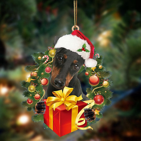 Dog Christmas Ornament, Manchester Terrier Dogs Give Gifts Hanging Ornament, Pet Christmas Ornaments