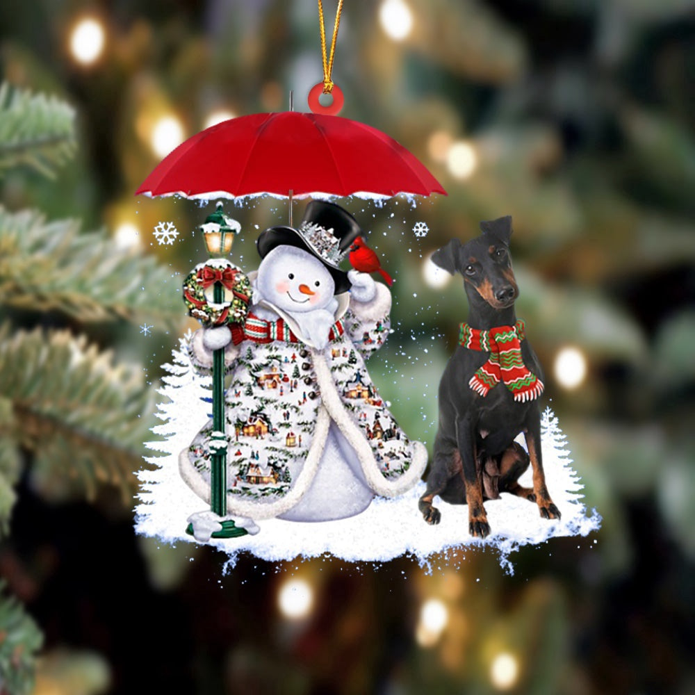 Dog Christmas Ornament, Manchester Terrier With Snowman Christmas Ornament, Pet Christmas Ornaments